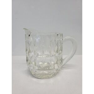 Vintage Clear Pressed Glass Diamond Point Creamer Pitcher‎ Small Milk Jug 4.5in